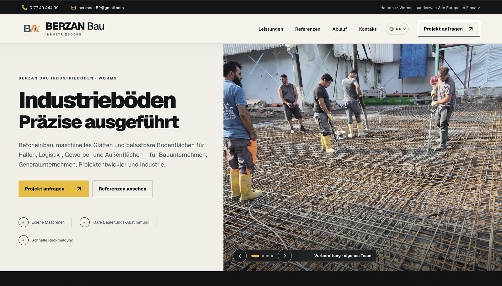 Neue Startseite von Berzan Bau Industrieboden