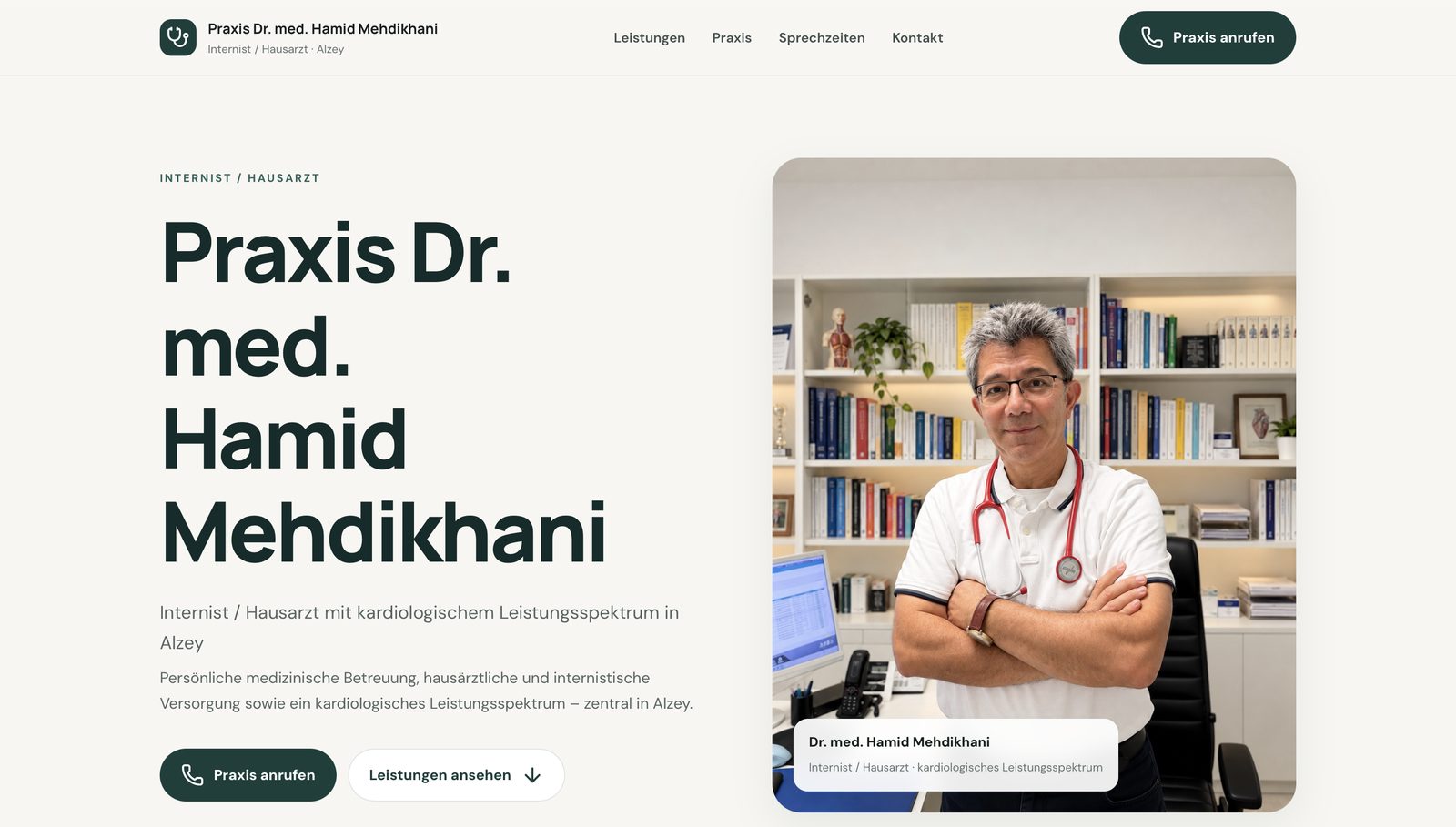 Neue Startseite der Praxis Dr. med. Hamid Mehdikhani